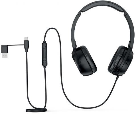 Casti Kensington EQ H950 On-Ear, reglabile, microfon cu anulare sunet inclus, cu fir 180 cm, conexiune duala USB-C/USB-A, negru